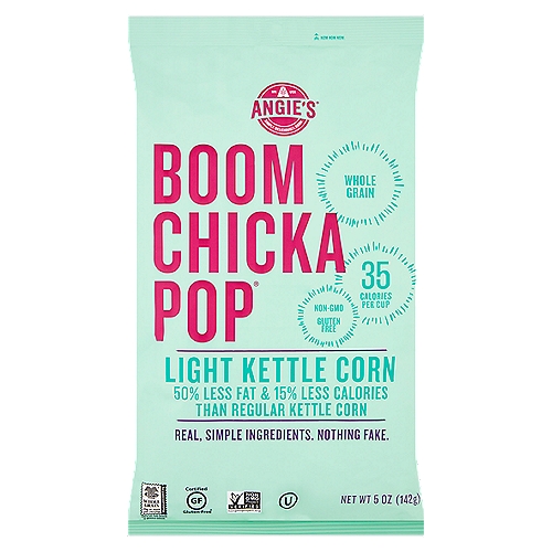 Angie's Boom Chicka Pop Light Kettle Corn, 5 oz
Nom nom now.

Light kettle corn (28g serving)- 120 calories, 4g fat; regular kettle corn (28g serving)- 140 calories, 8g fat.