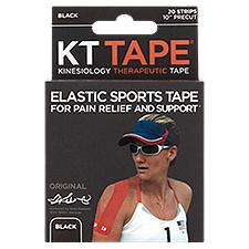 KT Tape Original Black Precut Strips Kinesiology Therapeutic Tape, 20 count