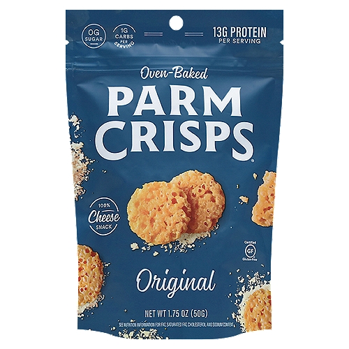 ParmCrisps® branded snacks are artisan-crafted, crunchy crisps made of 100% aged parmesan cheese and premium seasonings. Oven-baked in small batches, ParmCrisps® have no artificial growth hormones†, flavors, colors or preservatives and are only 100 calories per serving. Pair with your favorite bottle of wine, enjoy on a salad, soup or straight out of the bag.
†No significant difference has been found in milk from cows treated with artificial hormones.