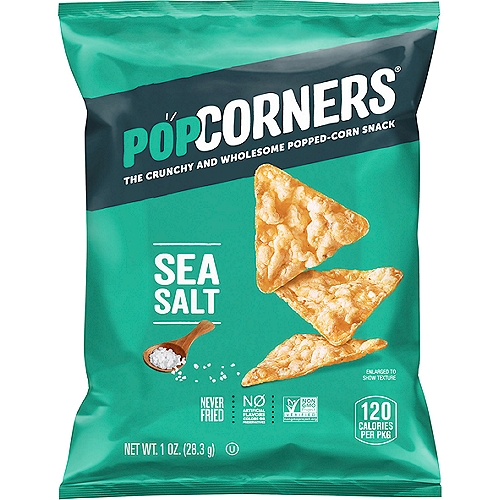 Popcorners The Crunchy and Wholesome Popped-Corn Snack Sea Salt 1 Oz
PopCorners are the delicious snack that makes it easier than ever to SNACK BETTER! Drizzled in sunflower oil with a pinch of sea salt, our chips are made with non-GMO corn and never fried. No gluten, no nuts. Just simple ingredients for great tasting flavor.