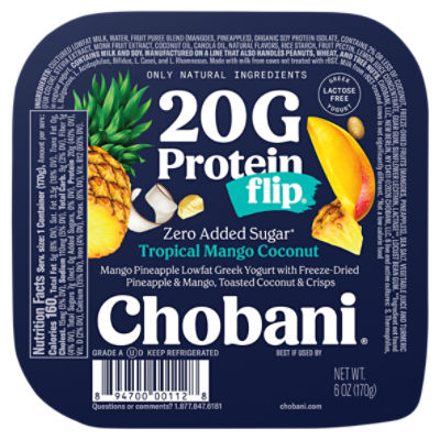 Chobani Flip 20g Protein Tropical Mango Coconut Lowfat Greek Yogurt, 6 oz