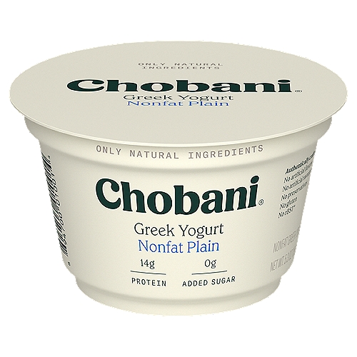 Chobani Non-Fat Plain Greek Yogurt, 5.3 oz
No rBST*
*According to the FDA, no significant difference has been found between milk derived from rBST-treated and non-rBST-treated cows.