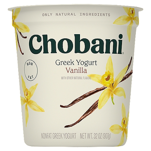 Chobani Vanilla Blended Greek Yogurt, 32 oz
Non-Fat Greek Yogurt

6 live and active cultures:
S. Thermophilus, L. Bulgaricus, L. Acidophilus, Bifidus, L. Casei, and L. Rhamnosus.

No rBST**
**Milk from rBST-treated cows is not significantly different.
