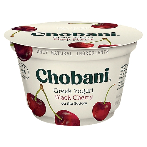 Chobani Black Cherry on the Bottom Non-Fat Greek Yogurt, 5.3 oz
6 live and active cultures: S. Thermophilus, L. Bulgaricus, L. Acidophilus, Bifidus, L. Casei, and L. Rhamnosus.
