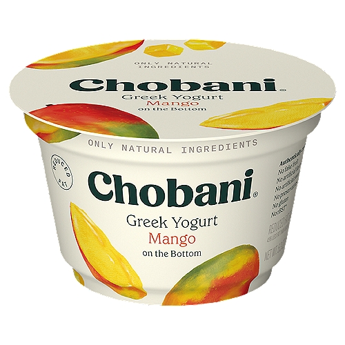 Chobani Mango on the Bottom Greek Yogurt, 5.3 oz
Low-Fat Greek Yogurt

6 live and active cultures: S. Thermophilus, L. Bulgaricus, L. Acidophilus, Bifidus, L. Casei, and L. Rhamnosus.