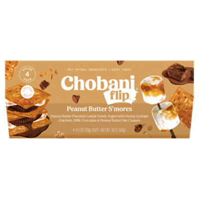 Chobani Flip Peanut Butter S'mores Cup Greek Yogurt Value Pack, 4.5 oz, 4 Count, 18 Ounce