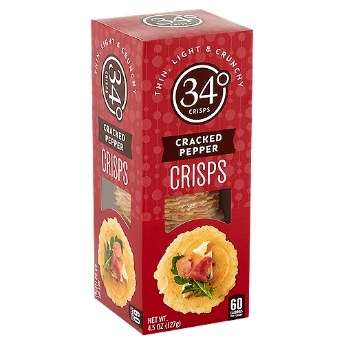 34° Cracked Pepper Crisps, 4.5 oz
Crackers to Savor & Share
These bold bites really are all they're cracked up to be. Go on and pair our Cracked Pepper Crisps with your favorite meats, cheeses, and spreads - they'll add some pep to any gathering.