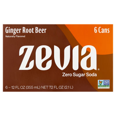Zevia Ginger Root Beer Zero Sugar Soda, 355 ml, 6 count