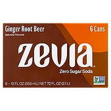 Zevia Zero Calorie Ginger Root Beer Soda, 12 fl oz, 6 count