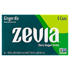 Zevia Zero Calorie Ginger Ale Soda, 12 fl oz, 6 count
