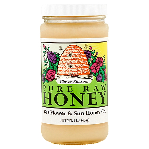 Bee Flower & Sun Honey Co. Clover Blossom Pure Raw Honey, 1 lb
Honey Fact: Our pure, raw unfiltered honey will have up to 48000 grains of pollen per teaspoon. Conventional honey is heated and filtered to remove 100% of the pollen to stop crystallization.

This non-pasteurized pure raw honey is unfiltered to let the original flavor and qualities come straight from the hive to you. This product contains all the naturally occuring pollen, antioxidants, enzymes, vitamins and minerals. We guarantee no value is taken out and no cane sugar, corn syrup or anything else is ever added. Bee Flower and Sun Honey preserves the unique flavor and nutrition of their honey using time-honored techniques by only warming the honey to under 105 degrees Fahrenheit simply to facilitate handling, while most packers over heat their honey to 160-170 degrees Fahrenheit to remove the pollen and avoid crystallization. Honey's flavor is determined by predominant blossom source. Our lighter honey like Star Thistle and Clover will have a milder flavor while our darker honey, Blueberry and Wildflower will have a bolder flavor. At a time, when over 75% of honey consumed in the US is imported, Bee Flower and Sun Honey is proudly dedicated to packing solely USA produced honey - pure, raw and of the highest quality. Our pure raw unfiltered honey contains traces of wax, pollen and propolis. One taste tells.