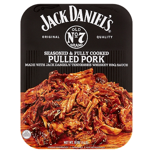 Jack Daniel's Seasoned & Fully Cooked Pulled Pork, 16 oz
Smoked Meats
Using woodchips made from our own Tennessee whiskey handcrafted barrels

BBQ Spice Rubbed
Premium meats are barbecue rubbed using the freshest finest quality spice

Small Batches
Sauce prepared daily in the kettle producing a whiskey glaze rich in flavor

Slow Cooked
BBQ flavors imparted by slow cooking for hours using traditional methods

Juicy Pulled Pork is cooked to perfection with Jack Daniel's BBQ Sauce. Taste the rich heritage and tradition of southern cooking in every bite.

''The finest ingredients make the best quality product''