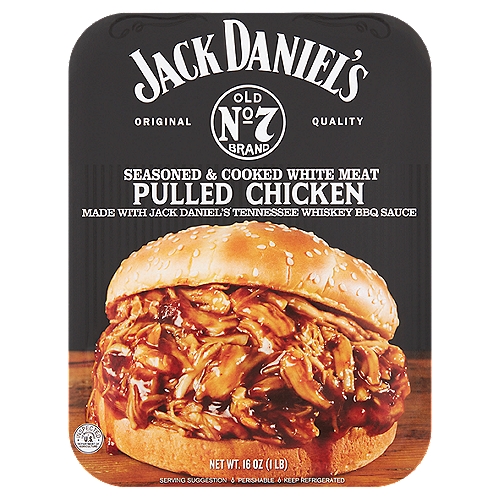 Jack Daniel's Seasoned & Cooked White Meat Pulled Chicken, 16 oz
Smoked Meats
Using woodchips made from our own Tennessee whiskey handcrafted barrels

BBQ Spice Rubbed
Premium meats are barbecue rubbed using the freshest finest quality spice

Small Batches
Sauce prepared daily in the kettle producing a whiskey glaze rich in flavor

Slow Cooked
BBQ flavors imparted by slow cooking for hours using traditional methods

''The finest ingredients make the best quality product''

Juicy Pulled Chicken is cooked to perfection with Jack Daniel's BBQ Sauce. Taste the rich heritage and tradition of southern cooking in every bite.