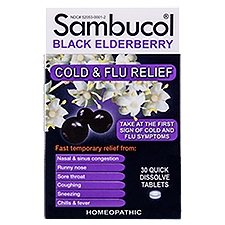 Sambucol Cold & Flu Relief, Homeopathic Tablets, 30 Each