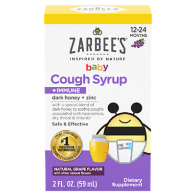 Zarbee's Baby Cough Syrup + Immune With Dark Honey + Zinc, 2 oz