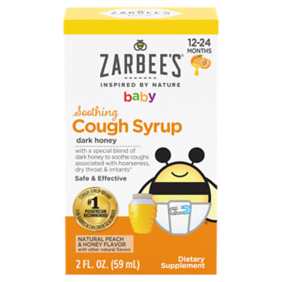 Zarbee's Baby Soothing Cough Syrup, Natural Peach & Honey, For 12-24 Months, 2 fl oz