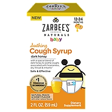 Zarbee's Naturals Baby Soothing Cough Syrup Dark Honey 12-24 Months, Dietary Supplement, 2 Fluid ounce