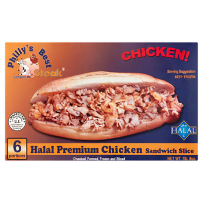 Philly's Best Steak Halal Premium Chicken Sandwich Slice, 6 count, 1 lb 8 oz, 24 Ounce