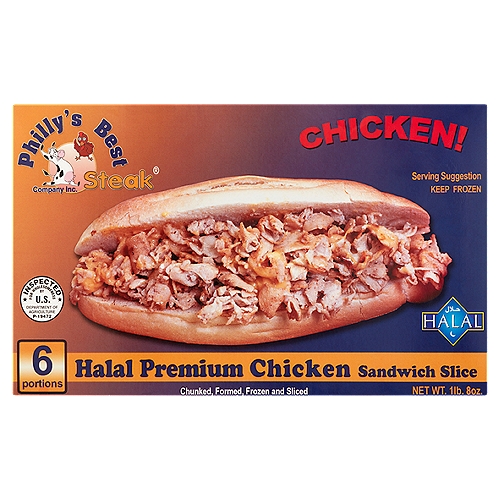 Philly's Best Steak Halal Premium Chicken Sandwich Slice, 6 count, 1 lb 8 oz