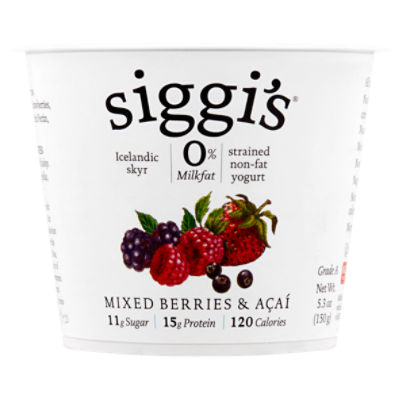 Siggi's Mixed Berries & Açaí Strained Non-Fat Yogurt, 5.3 oz - The 