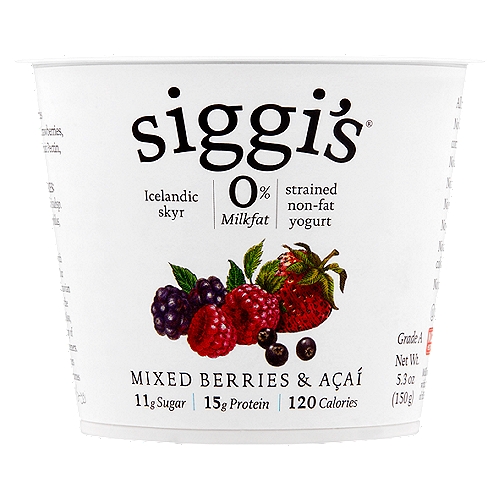 Siggi's Mixed Berries & Açaí Strained Non-Fat Yogurt, 5.3 oz