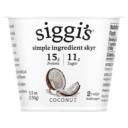 Siggi's Coconut Lowfat Yogurt, 5.3 oz
Live Active Cultures: S. thermophilus, L. delbrueckii subsp. bulgaricus, Bifidobacterium, L. acidophilus, L. paracasei

No rBST+
+No significant difference has been shown between milk derived from rBST treated and non-rBST treated cows.