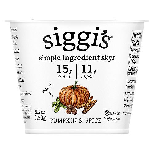 Siggi's Pumpkin & Spice 2% Milkfat Lowfat Yogurt, 5.3 oz