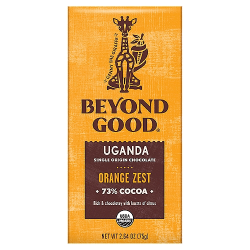 Beyond Good Uganda Orange Zest Single Origin Chocolate, 2.64 oz
Can You Find the Flavor?
1. Place some chocolate in your mouth.
2. Slow down! You're not eating a bag of chips.
3. Take a few bites. Let it melt.
4. Search your back teeth for flavor.
5. Notice any interesting flavors?
Hint: Uganda chocolate is rich & chocolatey with notes of vanilla.
