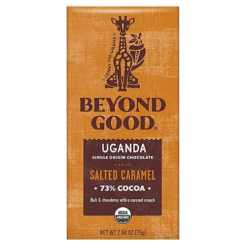 Beyond Good Uganda Salted Caramel Single Origin Chocolate, 2.64 oz
Can You Find the Flavor?
1. Place some chocolate in your mouth.
2. Slow down! You're not eating a bag of chips.
3. Take a few bites. Let it melt.
4. Search your back teeth for flavor.
5. Notice any interesting flavors?
Hint: Uganda chocolate is rich & chocolatey with notes of vanilla.