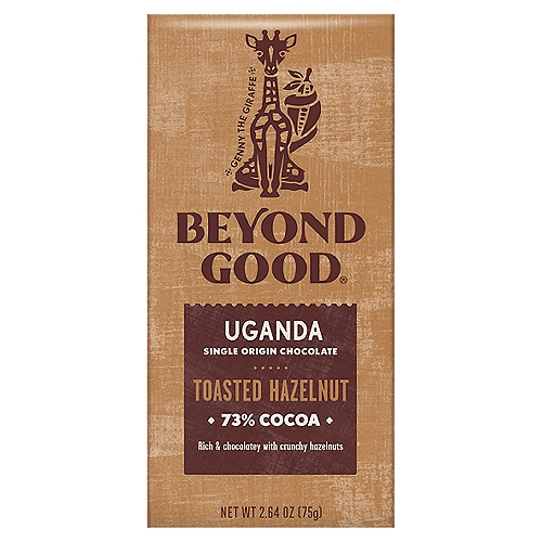Beyond Good Toasted Hazelnut Uganda Single Origin Chocolate, 2.64 oz
Can You Find the Flavor?
1. Place some chocolate in your mouth.
2. Slow down! You're not eating a bag of chips.
3. Take a few bites. Let it melt.
4. Search your back teeth for flavor.
5. Notice any interesting flavors?
Hint: Uganda chocolate is rich & chocolatey with notes of vanilla.