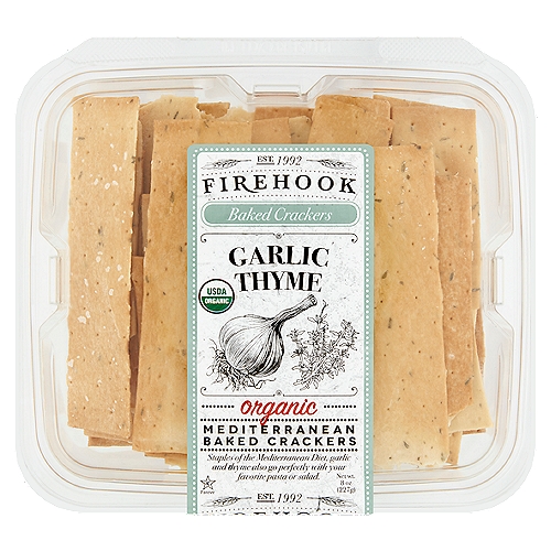 Firehook Garlic Thyme Organic Mediterranean Baked Crackers, 8 oz
Staples of the Mediterranean diet, garlic and thyme also go perfectly with your favorite pasta or salad.