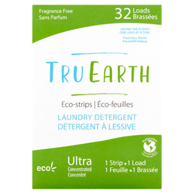 Tru Earth Fragrance Free Ultra Concentrated Laundry Detergent Eco-Strips, 32 loads
