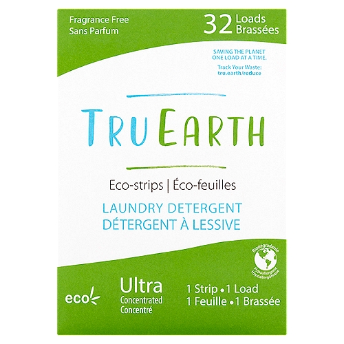 Tru Earth Fragrance Free Ultra Concentrated Laundry Detergent Eco-Strips, 32 loads