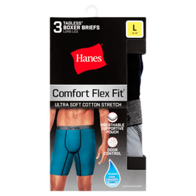 Hanes Comfort Flex Fit Long Leg Tagless Boxer Briefs, L, 3 count