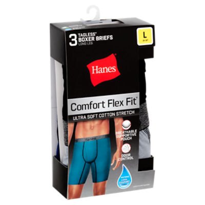 Hanes Comfort Flex Fit Long Leg Tagless Boxer Briefs, L, 3 count