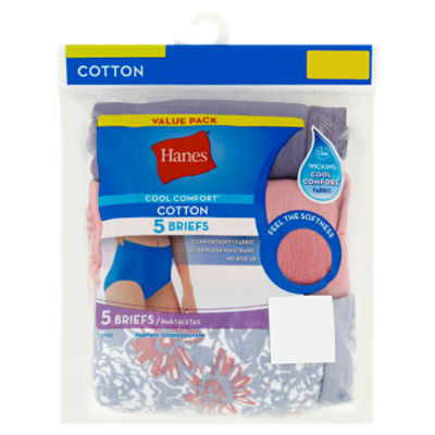 Hanes Cool Comfort Ladies Pastel Cotton Briefs Value Pack, Size 6/M, 5  count - ShopRite