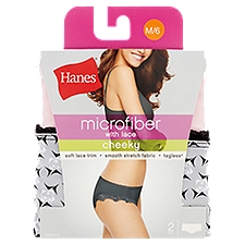 Hanes Tagless Cheeky Microfiber Panties with Lace, M/6, 2 pair