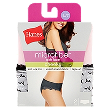 Hanes Panties Tagless Cheeky Microfiber with Lace L/7, 2 Each
