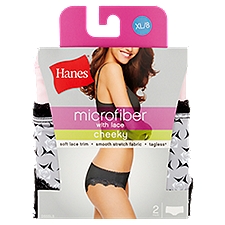 Hanes Tagless Cheeky Microfiber Panties with Lace, XL/8, 2 pair