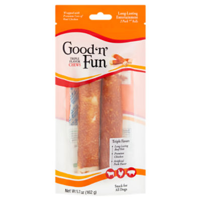 Good 'n' Fun 7'' Rolls Triple Flavor Chews Snack for All Dogs, 2 count, 5.7 oz