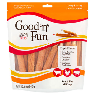 Good 'n' Fun Triple Flavor Ribs Snack for All Dogs, 12 oz