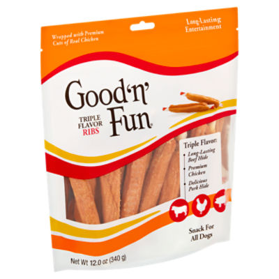 Good 'n' Fun Triple Flavor Ribs Snack for All Dogs, 12 oz