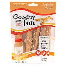 Good 'n' Fun Triple Flavor Small Rolls Snack for All Dogs, 8 count, 8.4 oz