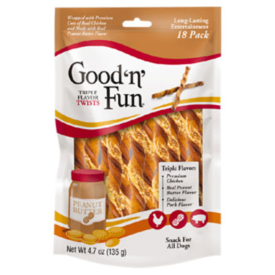 Good 'n' Fun Triple Flavor Twists Snack for All Dogs, 18 count, 4.7 oz