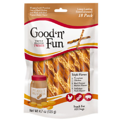 Good 'n' Fun Triple Flavor Twists Snack for All Dogs, 18 count, 4.7 oz ...
