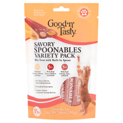 Good 'n' Tasty Savory Spoonables Treats for Cats Variety Pack, 15 count, 7.4 oz