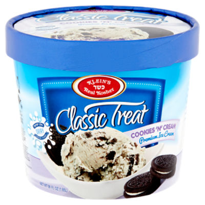 Klein's Real Kosher Classic Treat Cookies 'N' Cream Premium Ice Cream, 56 fl oz