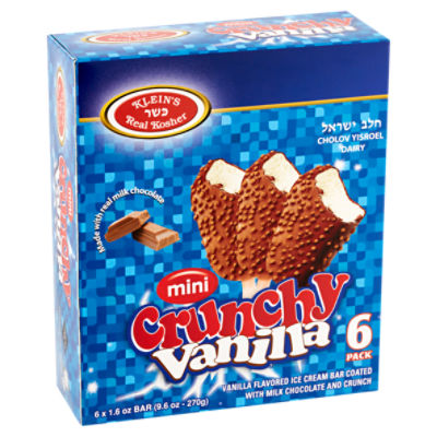 Klein's Real Kosher Mini Crunchy Vanilla Ice Cream Bar, 1.6 oz, 6 count