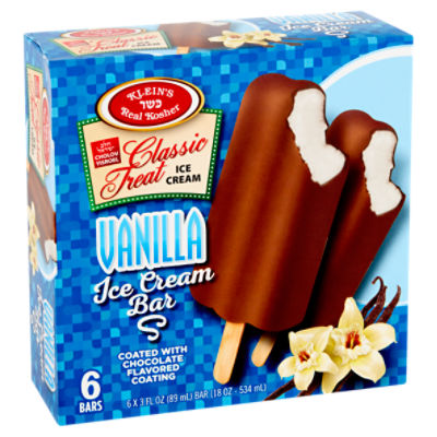 Klein's Real Kosher Classic Treat Vanilla Ice Cream Bar, 3 fl oz, 6 count