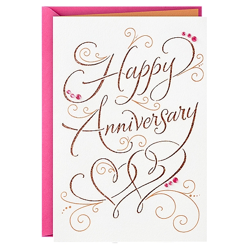 Send a heartfelt note to a happy couple as they celebrate another year together with this sweet anniversary card. A beautiful design and lovely sentiment make this the perfect way to acknowledge one of your favorite pairs. Whether it's their first year together or their 50th, they're sure to appreciate being remembered by their friends or family. The Hallmark brand is widely recognized as the very best for greeting cards, gift wrap, and more. For more than 100 years, Hallmark has been helping its customers make everyday moments more beautiful and celebrations more joyful.nnanniversary cards, for couple, friends, parents, sister, brother, happy anniversary card for couple, anniversary gifts for couple, halmark, american greetings, flowers, foil, glitter, newlyweds, first anniversary, 5th, 25th, 50th, 1st, papyrus